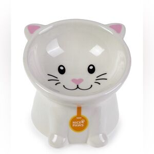 Nice Paws Ceramic Tilted And Elevated Kitty Cat Food Bowl White 4"Hx5"W